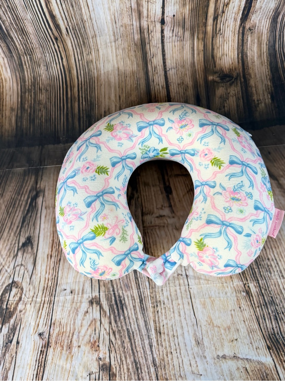 Simply Southern Travel Neck Pillow Blue Bow Pink Floral Print Preppy Coquette